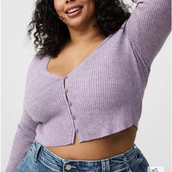 NWT Crop Purple V-Neck Sweater Ribbed Knit Super Soft Cozy - Picture 9 of 11